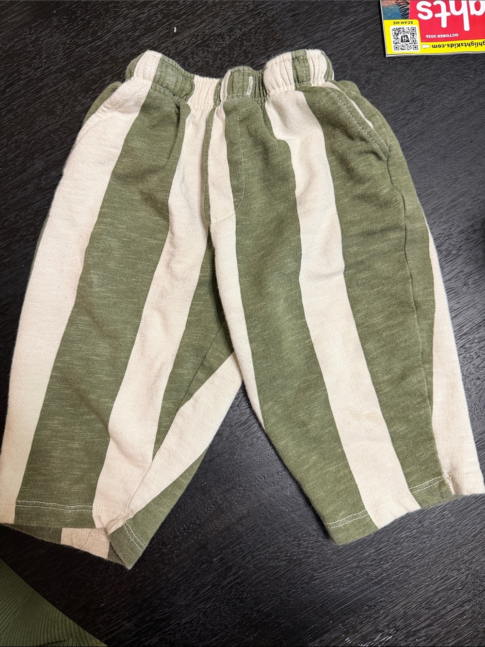 Kids Green and Cream Striped Elastic-Waist Bottoms
